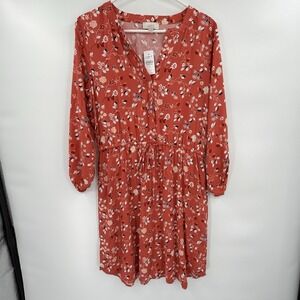 Loft‎ Outlet Womens Floral Dress Sz S Coral Roll Tab Sleeve Feminine Cottage NWT